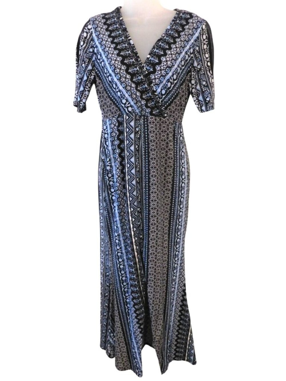 Stillettos Sz S Maxi Dress Blue Black Boho Wrap Look Empire Waist Festival